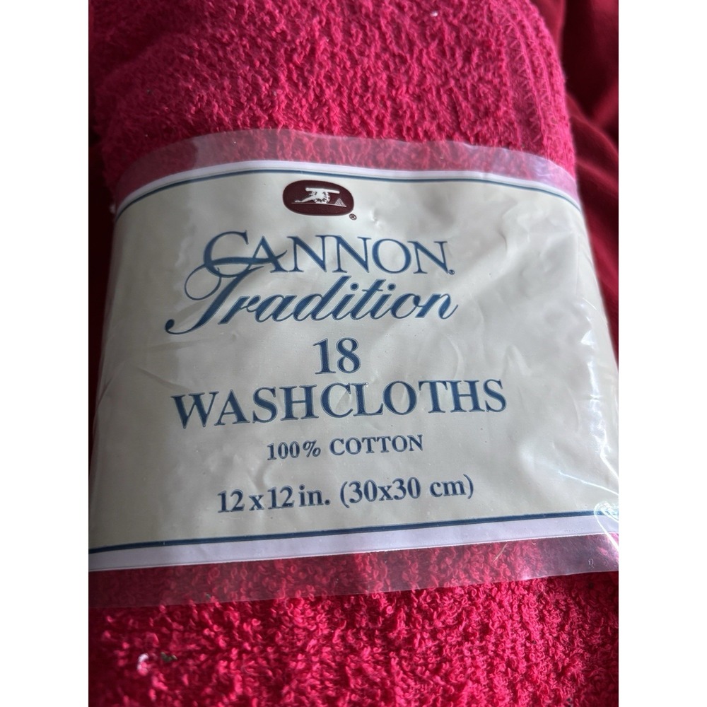 VTG Cannon Tradition 18-12x12 Cotton Washcloths Mint Condition Red Green White